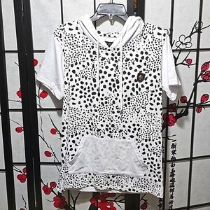 Toku‎ Animal Print Kangaroo Pocket Short Sleeve Hoodie Shirt Size Medium …